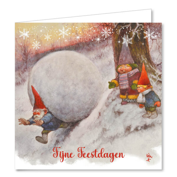 Rien Poortvliet kabouter kerstkaartenmapje / Kabouter echtpaar - Sneeuwbal - Afbeelding 3
