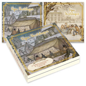Anton Pieck kerstkaartenmapje / Gebakskraam - Kinderen in slee