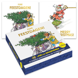 Jan van Haasteren kerstkaartenmapje / Kerstman van slee - Fiets