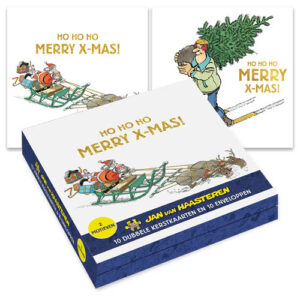 Jan van Haasteren kerstkaartenmapje / Skiën met boom - Rendieren voor arrenslee