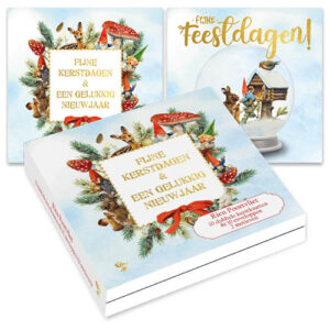 Rien Poortvliet kabouter kerstkaartenmapje / Sneeuwbol vogelhuis - Collage