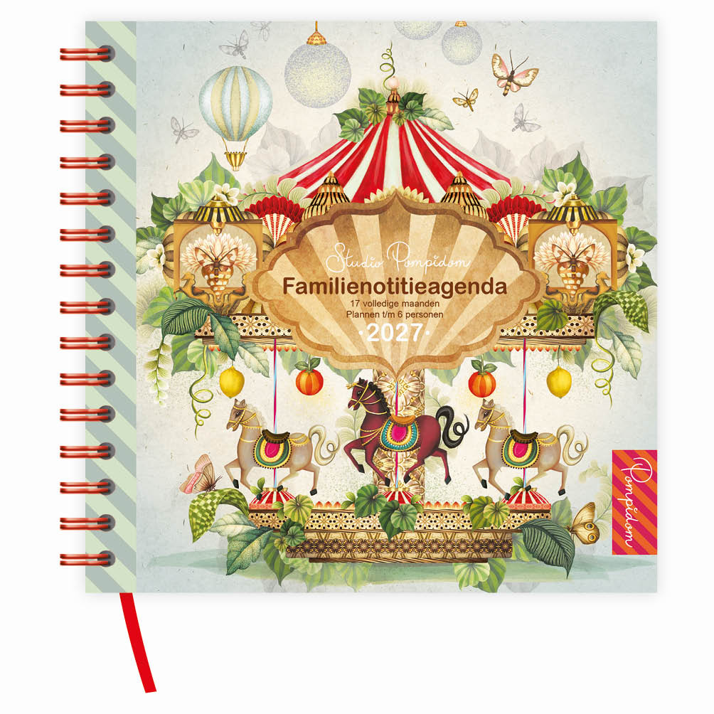 Studio Pompidom 17-maands Familienotitie-agenda 6-pers.(zachte kaft) Carousel 2027
